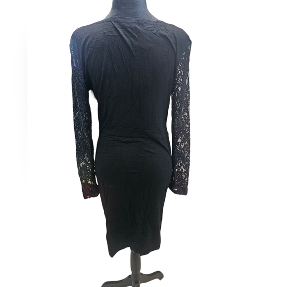 NWT Tam Ware Ruched Detail Bodycon Dress with Square Neck and Lace Sleeves Large - Picture 4 of 5